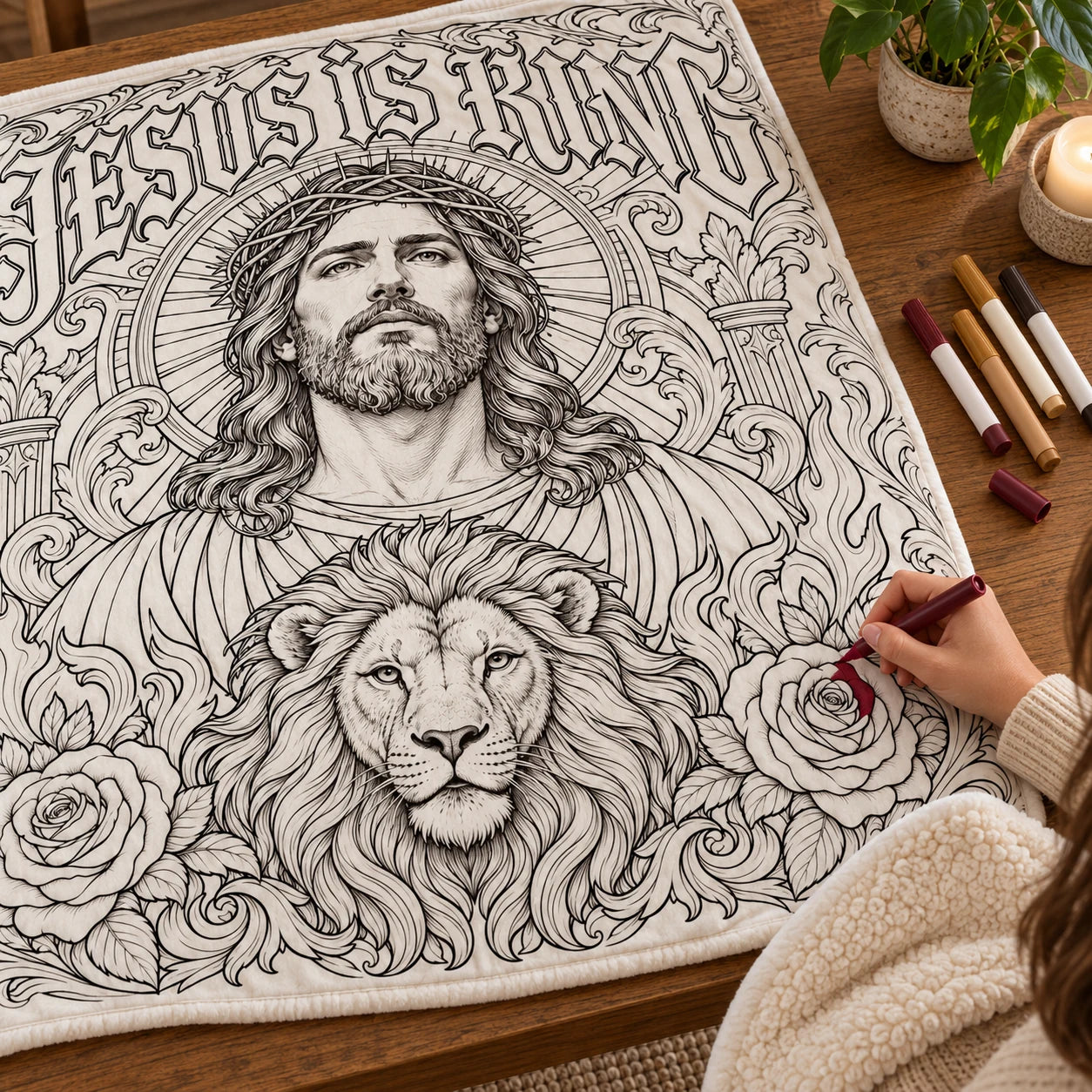 Adding burgundy to an outlined rose
